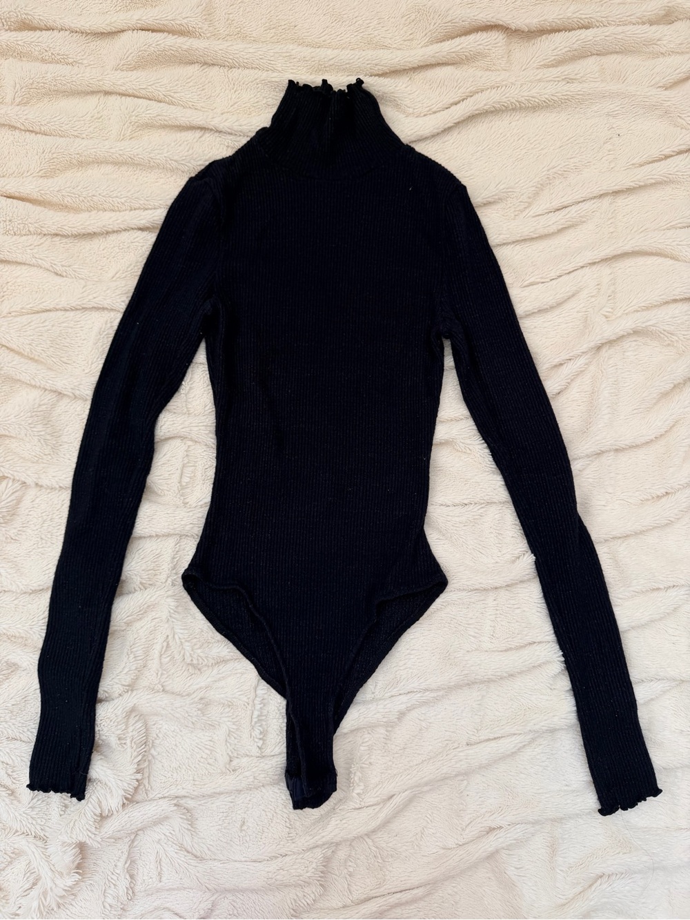 Intimately Free People ribbed turtleneck bodysuit lettuce trim black Sz XS